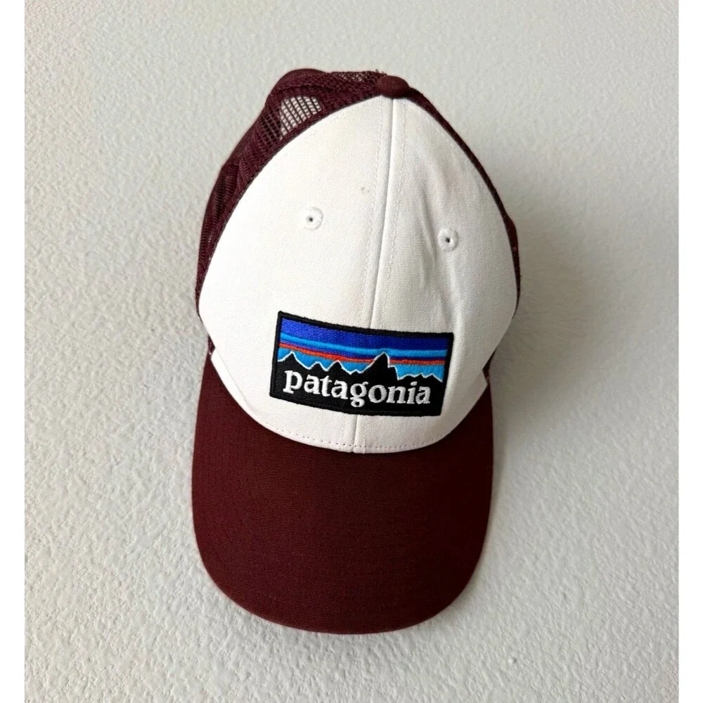 Patagonia Trucker Hat Burgundy/White Mesh Back Adjustable One Size Logo